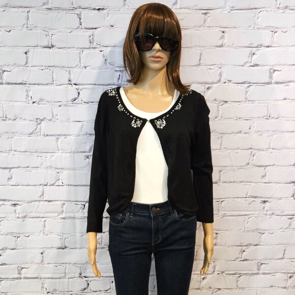ELIZA J, black cropped cardigan with crystal details, size: large - Picture 4 of 13